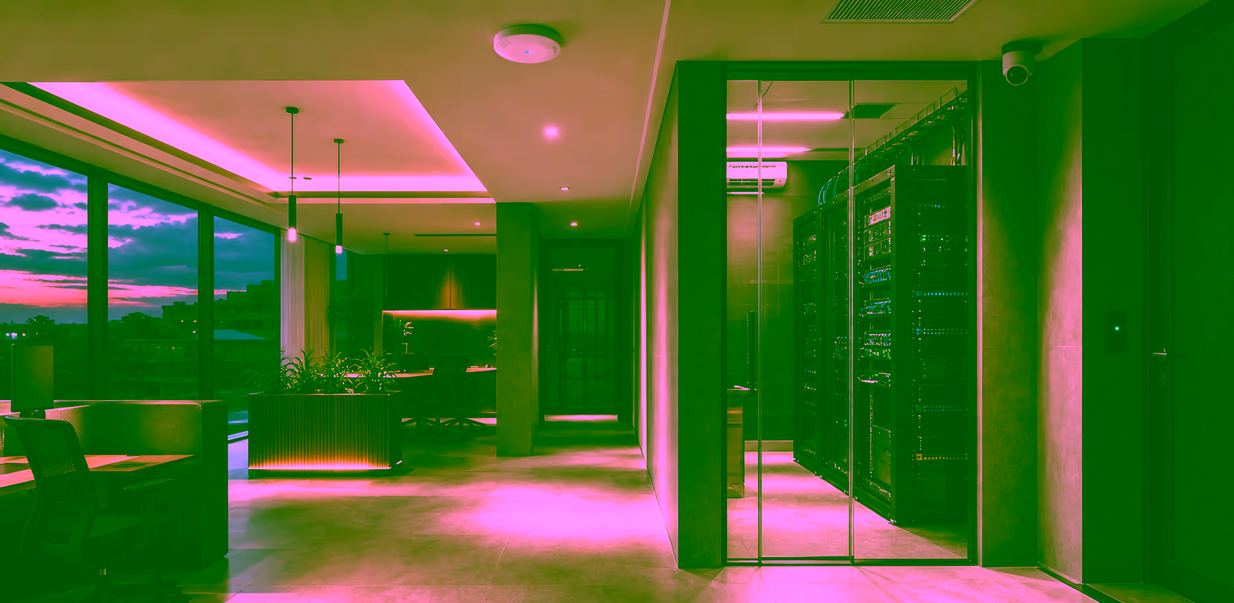 A modern Ghanaian business environment with professional network infrastructure