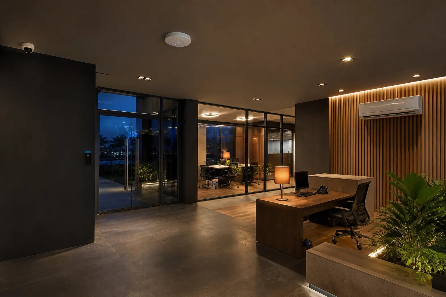 A modern Ghanaian commercial space with professionally installed cameras, access control, Wi-Fi and air conditioning